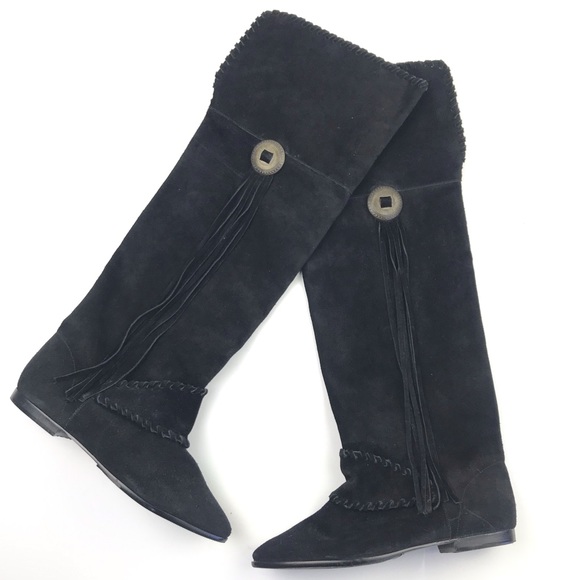 tall black suede boots flat